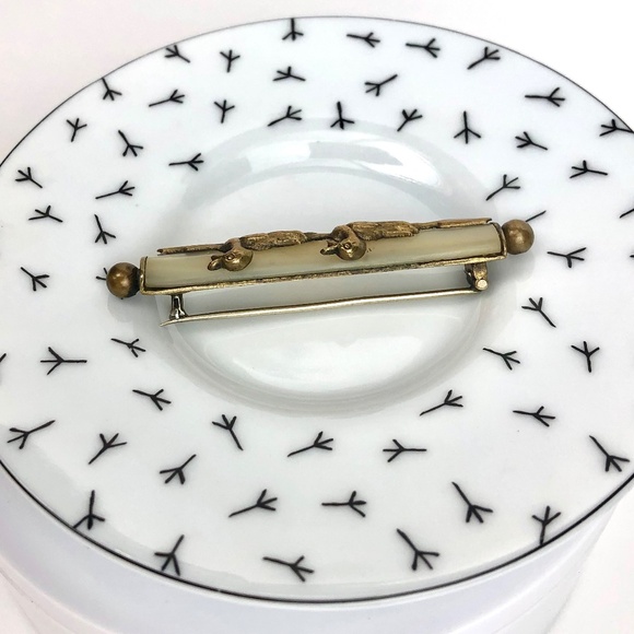 Vintage Duck Brooch Mother of Pearl Brass Rowing Ducks Whimsy Art Deco - Picture 10 of 15